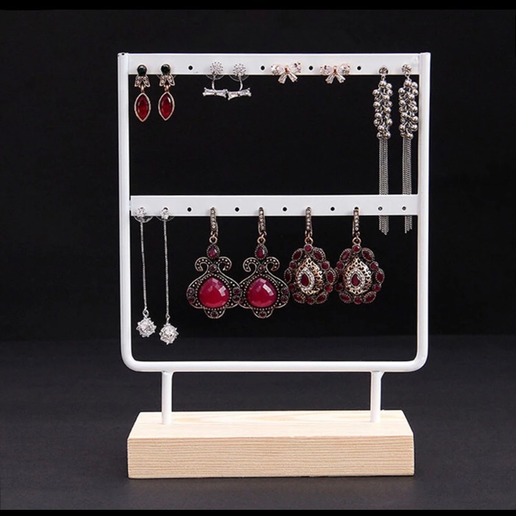 Wrought Iron Wood Earring Jewelry Holder Rack Stand Organizer